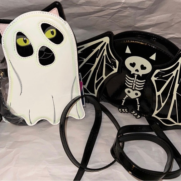 Set of 2 ~ Betsey Johnson Glow In The Dark Cat Ghost & Bat purse ~ viral TikTok - Picture 4 of 8